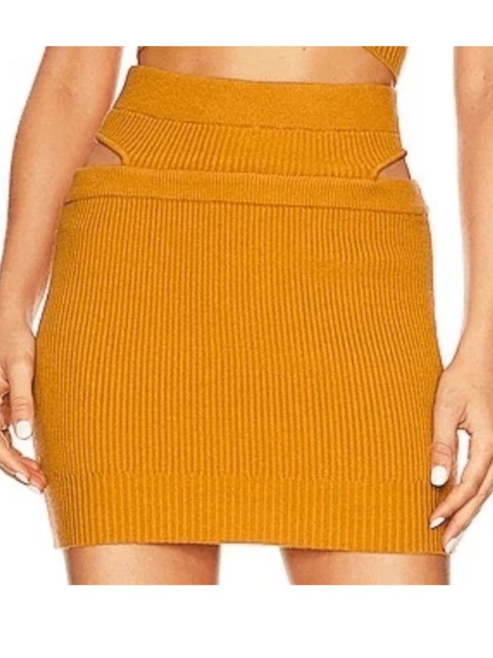 Like New For Love & Lemons Maggie Ribbed Knit Side Cut-Out Skirt Burnt Orange XS
